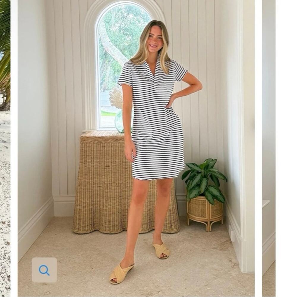 Frank & Eileen Lauren Polo Dress Striped Jersey V-Neck Mini Knit Luxury